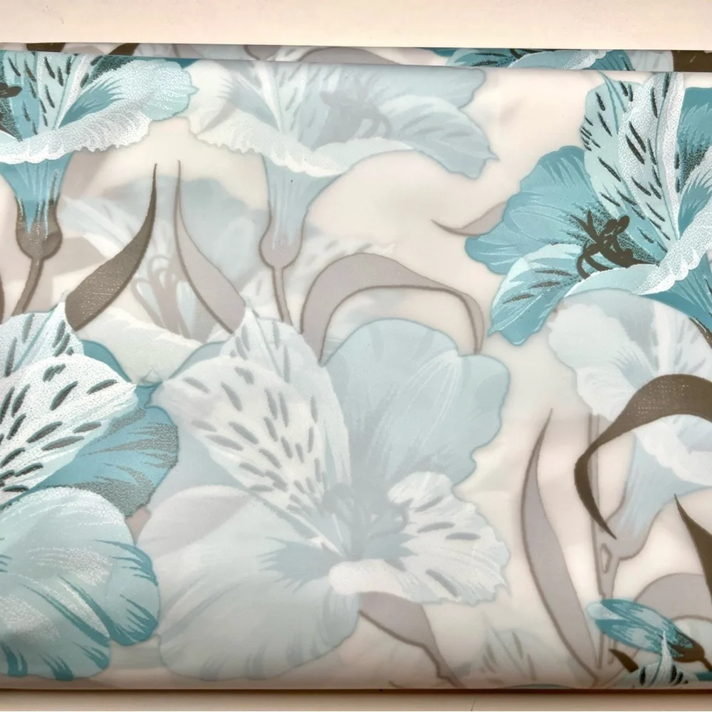 Blue Hawaii Peva Shower Curtain Blue Gray Flowers Leaves Metal Grommets